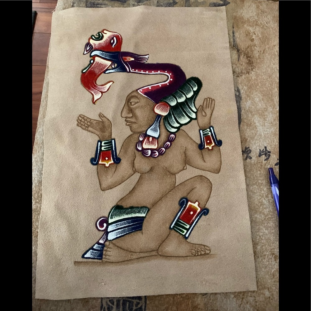 Mexican colourful Folk art print on leather